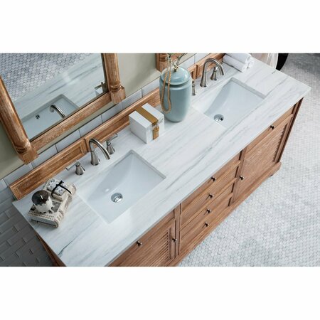 James Martin Vanities Savannah 72in Double Vanity, Driftwood w/ 3 CM Arctic Fall Solid Surface Top 238-104-5711-3AF